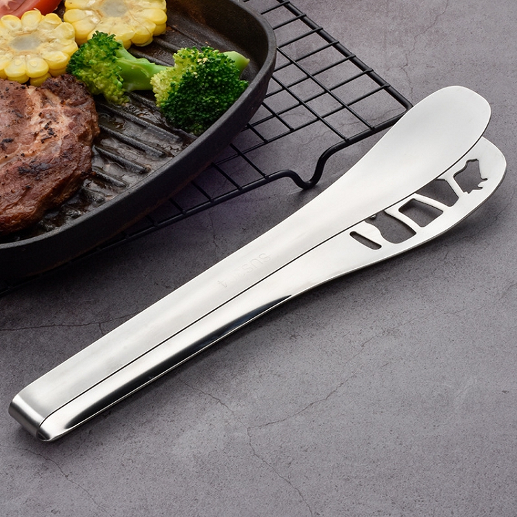 Amazon Popular 11 Inch Kitchen Cooking Tong BBQ Steak Tong High Quality Stainless Steel Serving Bread Clip Food Tongs
